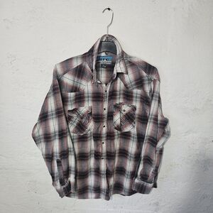 BTC Flannel Shirt Mens 2XL Snap Button Red Plaid Western Pearl Snap Cotton